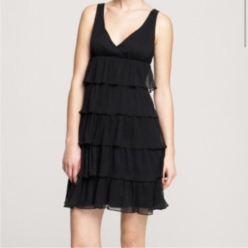 Vintage Y2K Whimsigoth Elegant Black Tiered Ruffle Dress Size 14 NWT